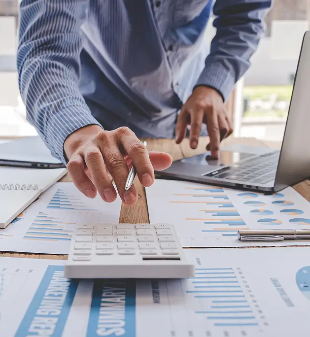 Office work with charts and graphs
